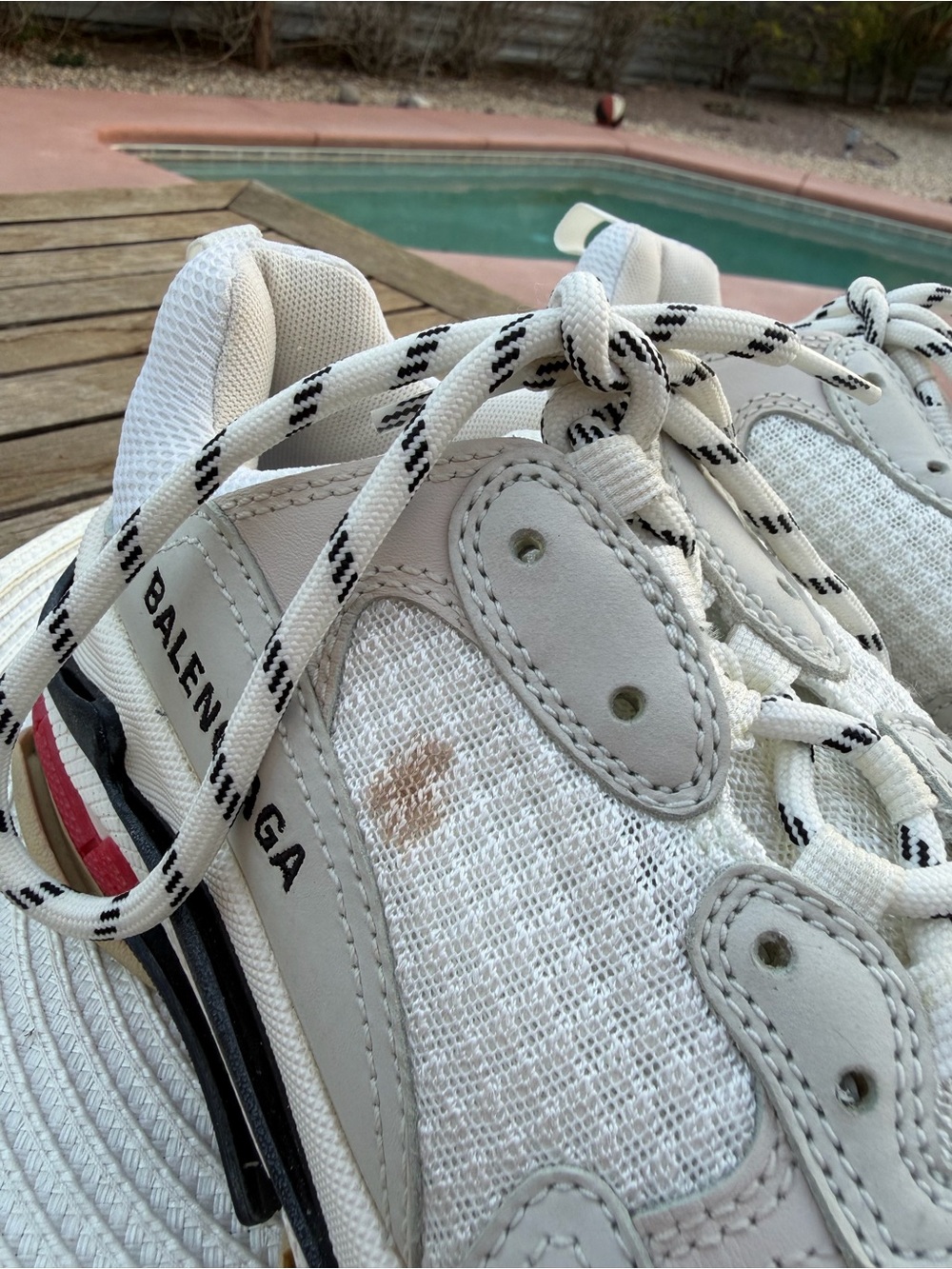 Balenciaga White Mesh & Leather Low-Top Sneakers with Black-Trim Laces